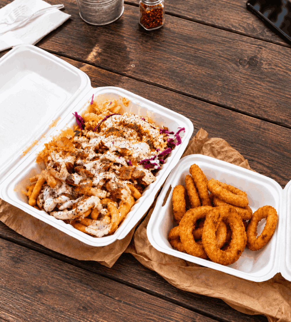 Lamb shawarma and chips box from St Andrews Shawarma House.