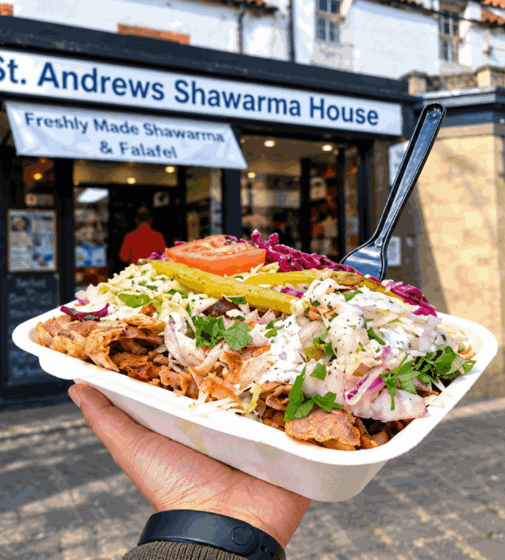 Mixed shawarma and salad box from St Andrews Shawarma House.